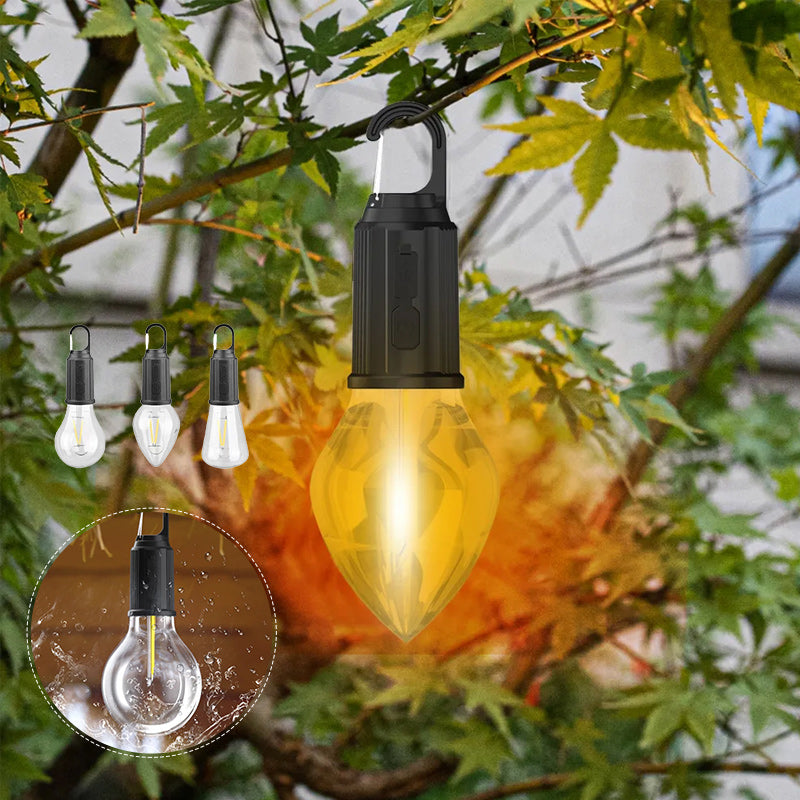 "Bärbar retro hängande lampa med vintage design och Type-C laddning, perfekt för utomhusbruk som camping och trädgård."