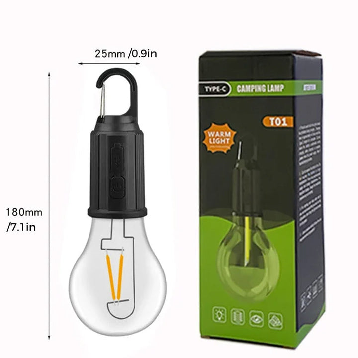 "Bärbar retro hängande lampa med vintage design och Type-C laddning, perfekt för utomhusbruk som camping och trädgård."