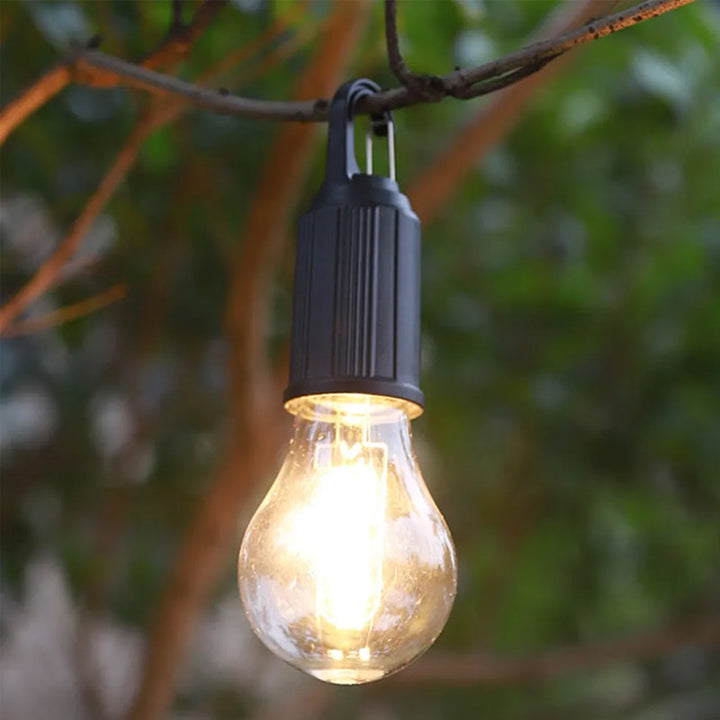 "Bärbar retro hängande lampa med vintage design och Type-C laddning, perfekt för utomhusbruk som camping och trädgård."
