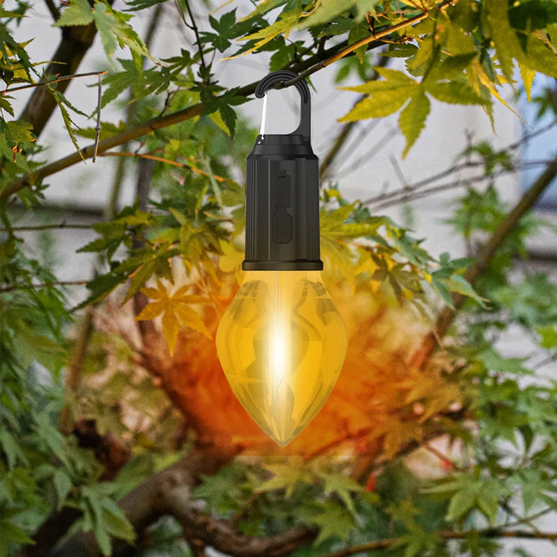 "Bärbar retro hängande lampa med vintage design och Type-C laddning, perfekt för utomhusbruk som camping och trädgård."