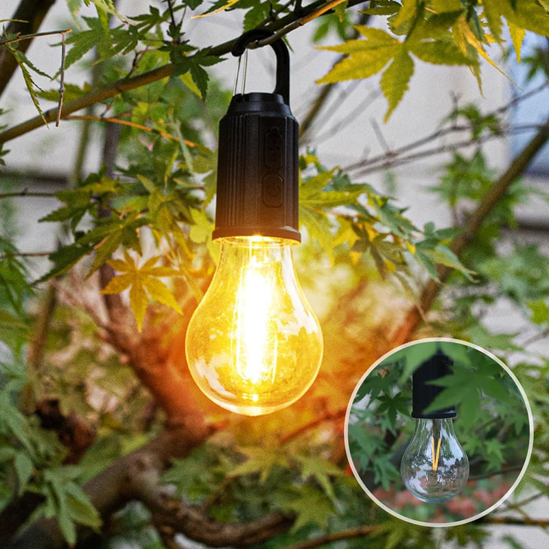 "Bärbar retro hängande lampa med vintage design och Type-C laddning, perfekt för utomhusbruk som camping och trädgård."