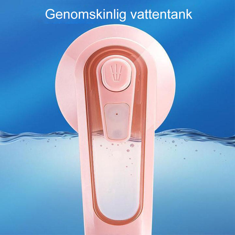 "Bärbart ångstrykjärn för hem och resa; kompakt, vit design med rundade kanter och inbyggd vattentank, effektiv rynkborttagni