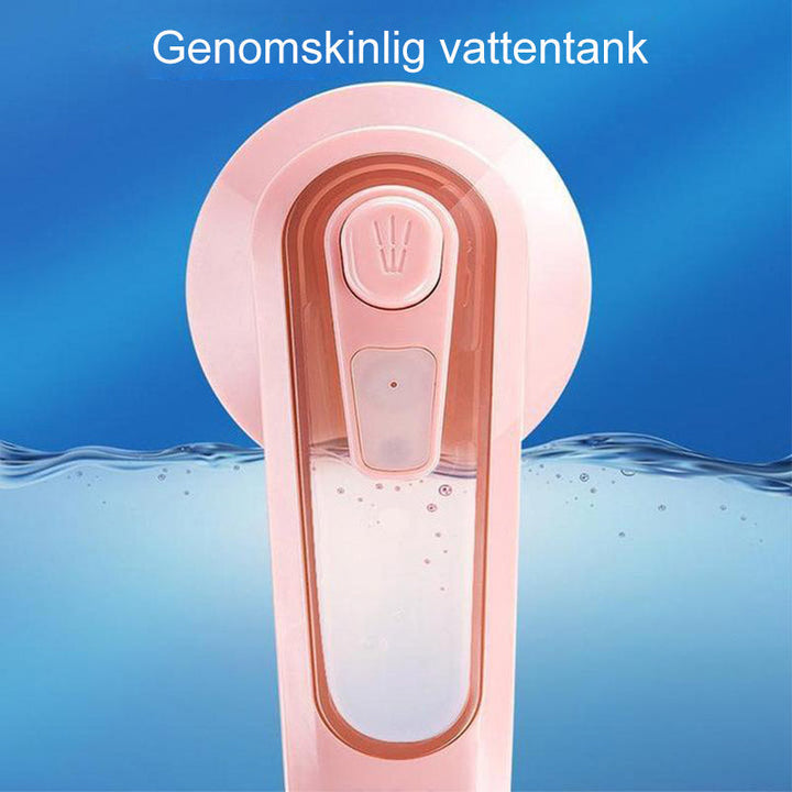 "Bärbart ångstrykjärn för hem och resa; kompakt, vit design med rundade kanter och inbyggd vattentank, effektiv rynkborttagni