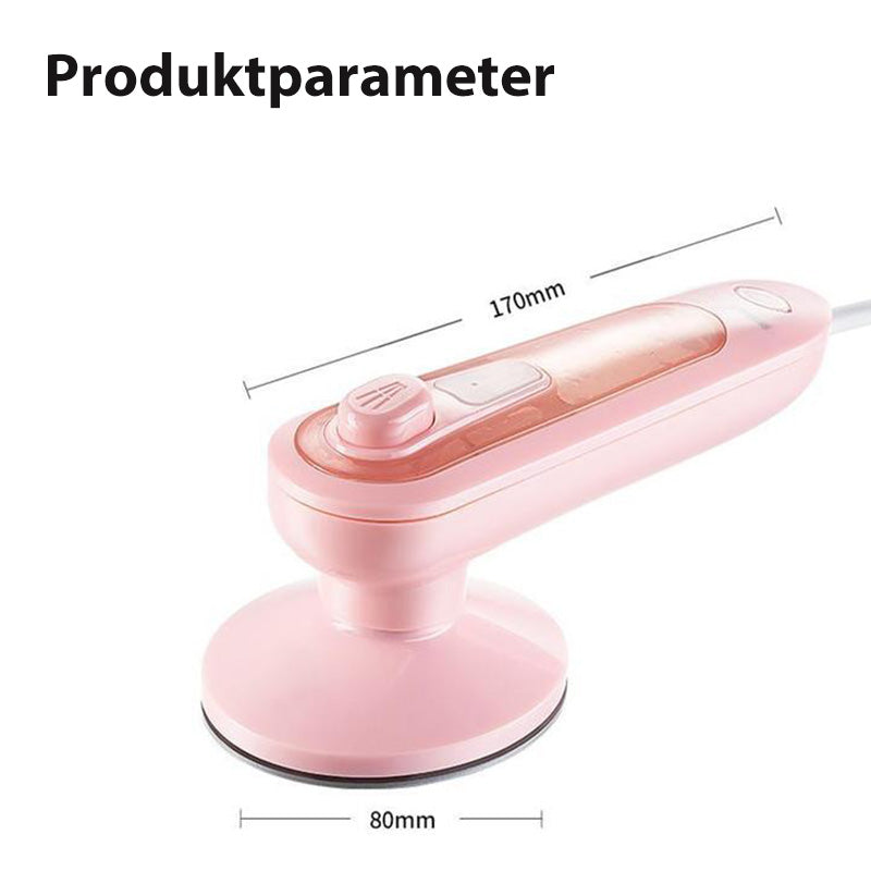 "Bärbart ångstrykjärn för hem och resa; kompakt, vit design med rundade kanter och inbyggd vattentank, effektiv rynkborttagni