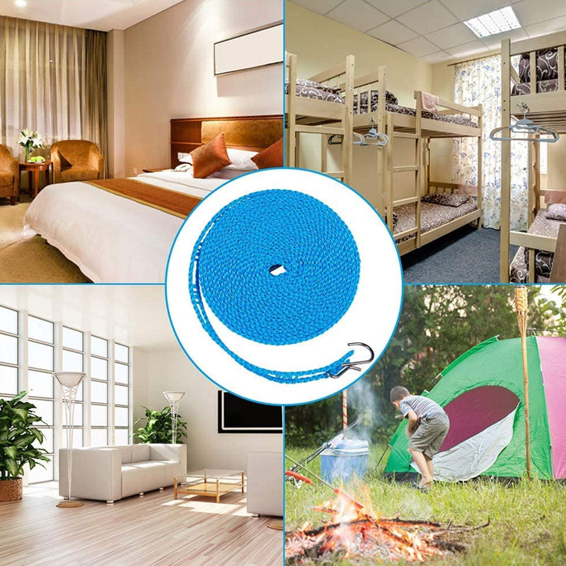 Bärbart klädstreck i polyeten, grön färg, enkel att justera med krokar, för hem och camping, 5 meter lång.