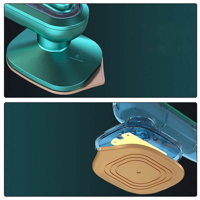 "Bärbart mini ångstrykjärn med kompakt design, kraftfull ånga, röd färg, perfekt för resor och olika tyger."