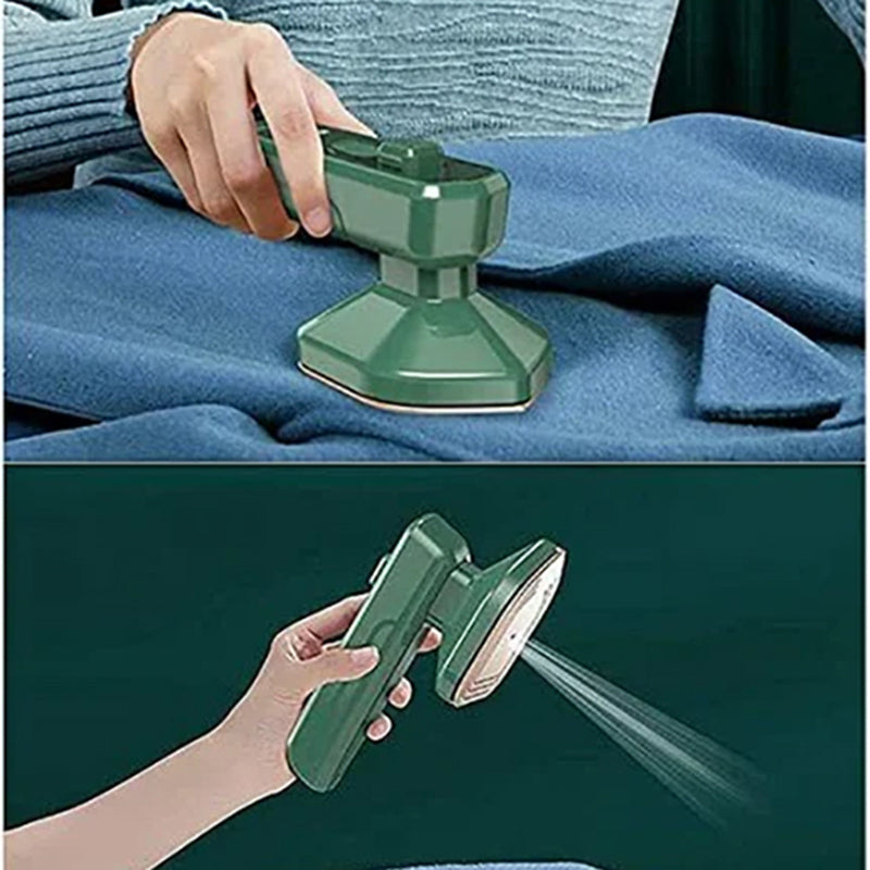 "Bärbart mini ångstrykjärn med kompakt design, kraftfull ånga, röd färg, perfekt för resor och olika tyger."