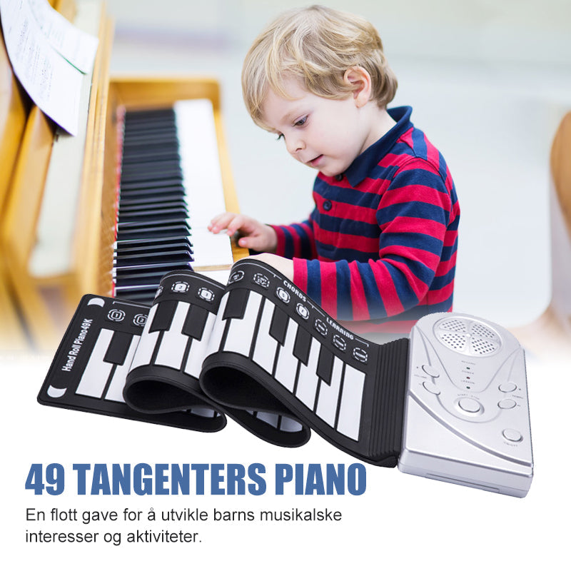 "Bärbart roll-up digitalpiano med 49 tangenter, kompakt design, högkvalitativt silikonmaterial, perfekt för musikälskare."