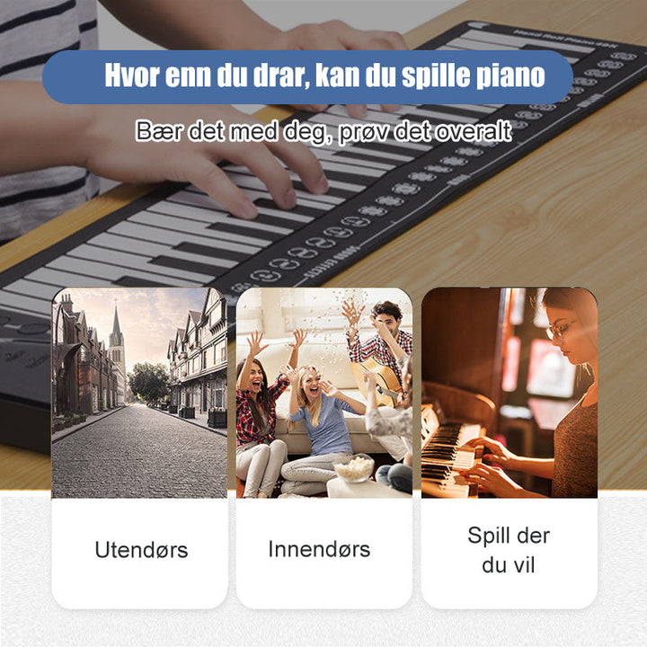 "Bärbart roll-up digitalpiano med 49 tangenter, kompakt design, högkvalitativt silikonmaterial, perfekt för musikälskare."