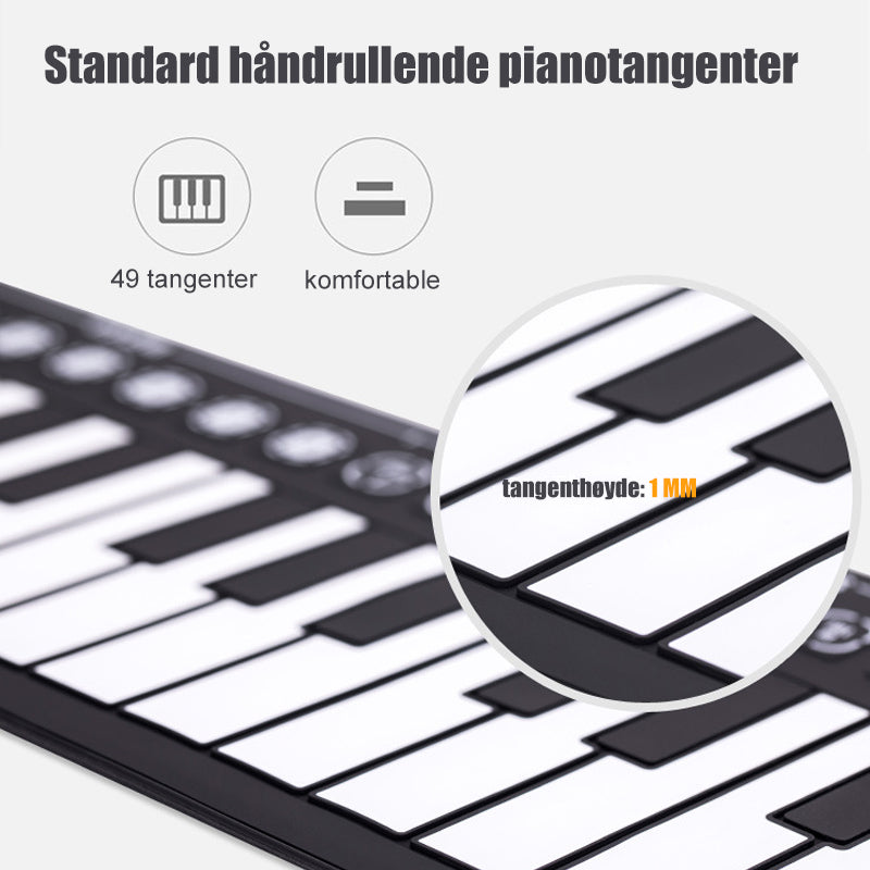 "Bärbart roll-up digitalpiano med 49 tangenter, kompakt design, högkvalitativt silikonmaterial, perfekt för musikälskare."