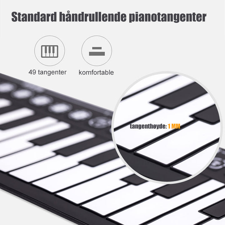 "Bärbart roll-up digitalpiano med 49 tangenter, kompakt design, högkvalitativt silikonmaterial, perfekt för musikälskare."