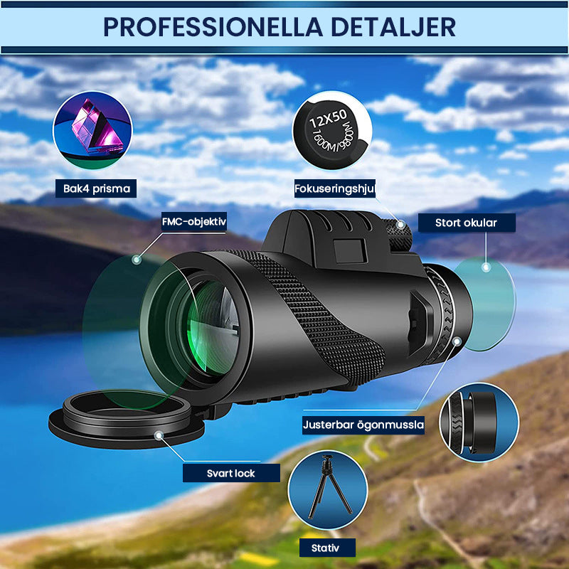 "Bärbart Zoom HD 5000M teleskop för utomhusbruk, justerbart fokus, HD-optik med BAK4 prisma för klar stjärn- och naturskådnin