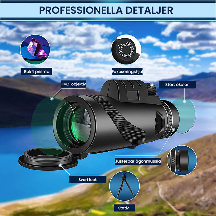 "Bärbart Zoom HD 5000M teleskop för utomhusbruk, justerbart fokus, HD-optik med BAK4 prisma för klar stjärn- och naturskådnin