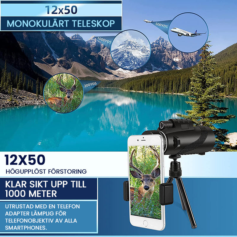 "Bärbart Zoom HD 5000M teleskop för utomhusbruk, justerbart fokus, HD-optik med BAK4 prisma för klar stjärn- och naturskådnin