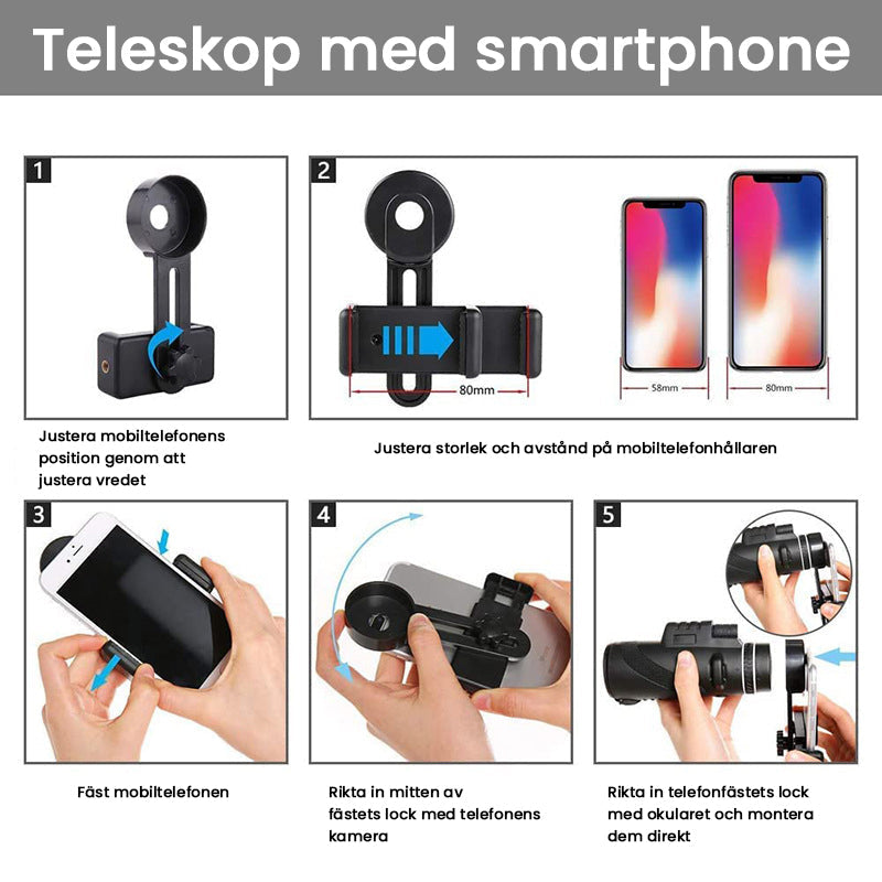 "Bärbart Zoom HD 5000M teleskop för utomhusbruk, justerbart fokus, HD-optik med BAK4 prisma för klar stjärn- och naturskådnin