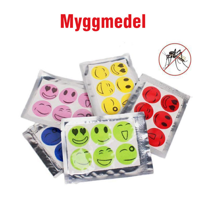 Barn myggavvisande plåster med örter. Färgglada och cirkelformade klistermärken på genomskinlig bakgrund.