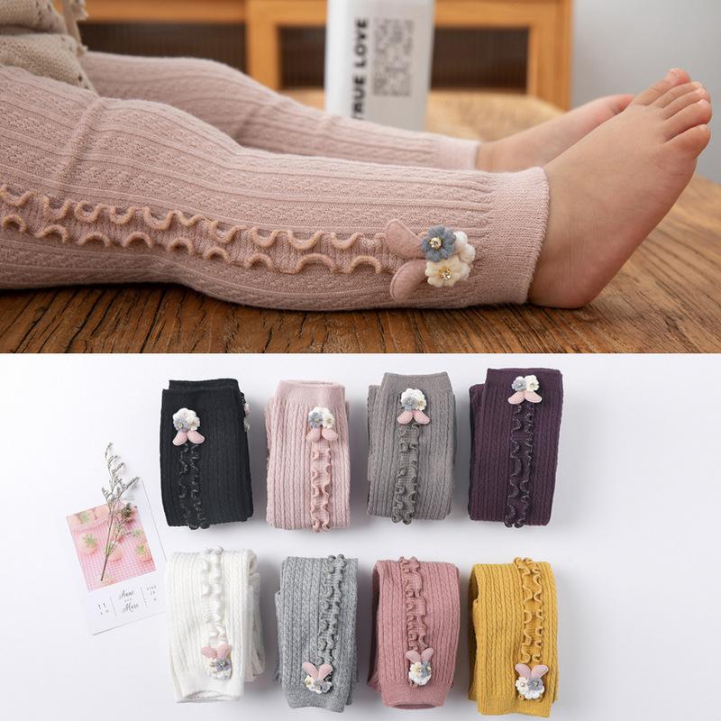 "Barn volangleggings för kallt väder, flicka, söt design med volanger, flera färger, mjuk bomull för komfort och stil."