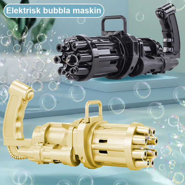 "Batteridriven såpbubbelpistol för barn med färgglada bubblor och ergonomiskt handtag i grön, rosa, gul och svart"