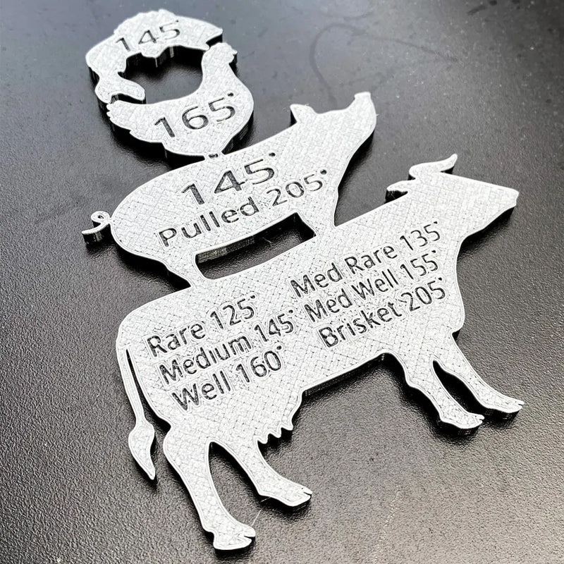 "BBQ presentset för män, magnet med grilltemperaturguide, svart och röd design som passar kök och utomhusgrill."