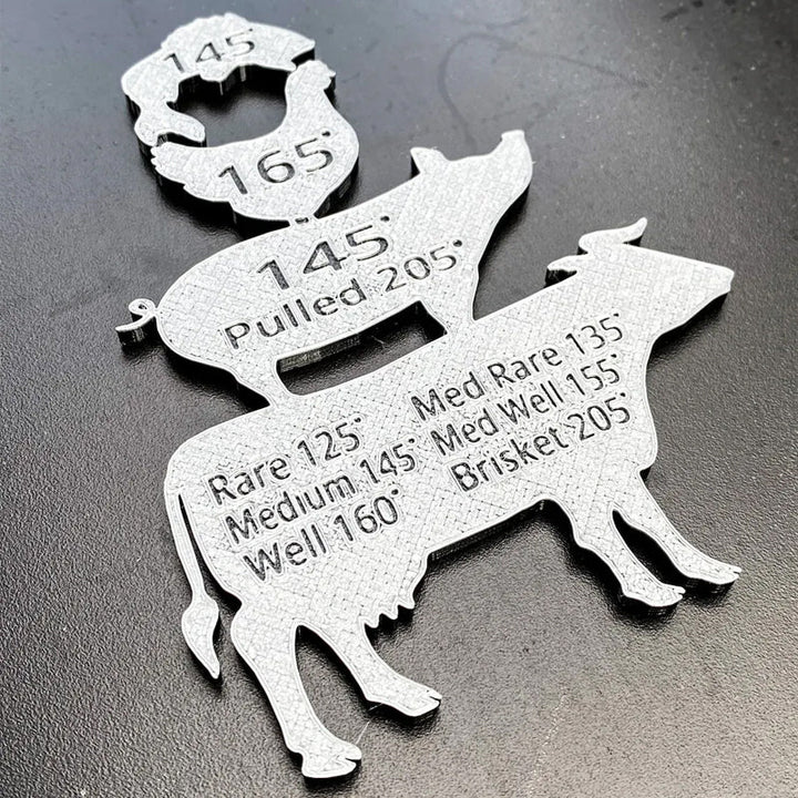 "BBQ presentset för män, magnet med grilltemperaturguide, svart och röd design som passar kök och utomhusgrill."