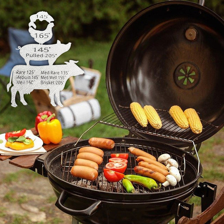 "BBQ presentset för män, magnet med grilltemperaturguide, svart och röd design som passar kök och utomhusgrill."