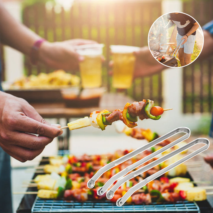 "BBQ-tänger i rostfritt stål med ergonomisk design och justerbar rörelse, perfekta för säker och effektiv grillning."