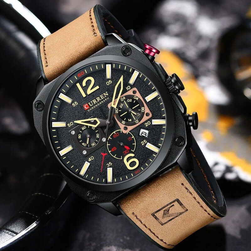 Elegant läderkvarts vattentät armbandsur