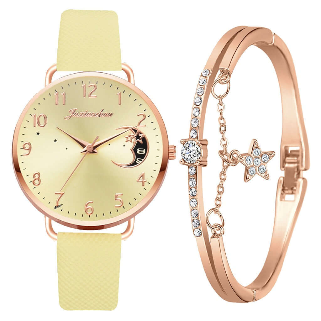 Elegant Moon Dial Watch & Bracelet Set