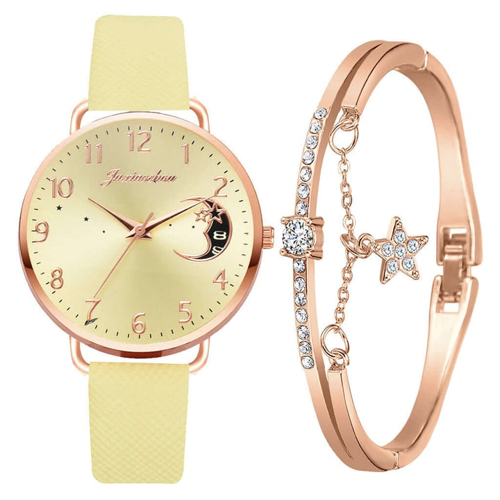 Elegant Moon Dial Watch & Bracelet Set