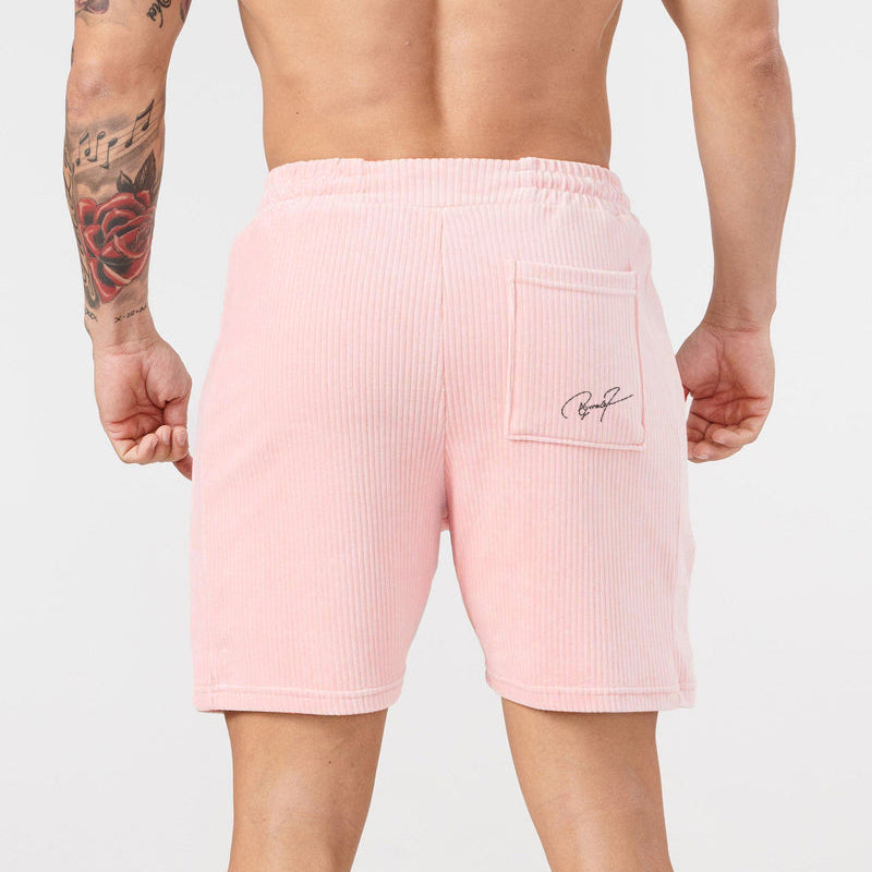 "Beige corduroy herrshorts med dragsko, avslappnad passform; mjuk bomullsmanchester perfekt för sommarutflykter."