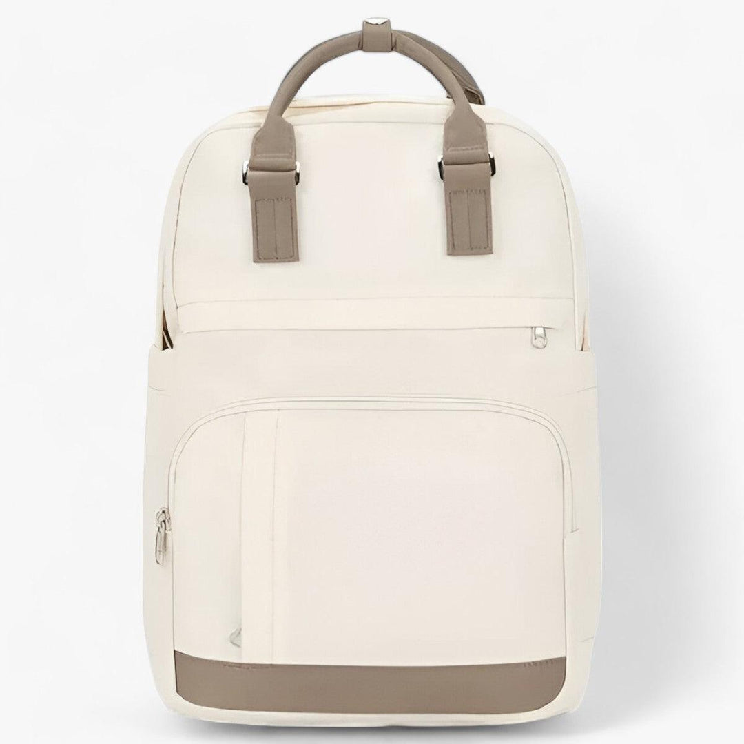 Beige unisex vattentät ryggsäck i urban stil. Perfekt för stadspendling, skola och arbetsdagar med stil.