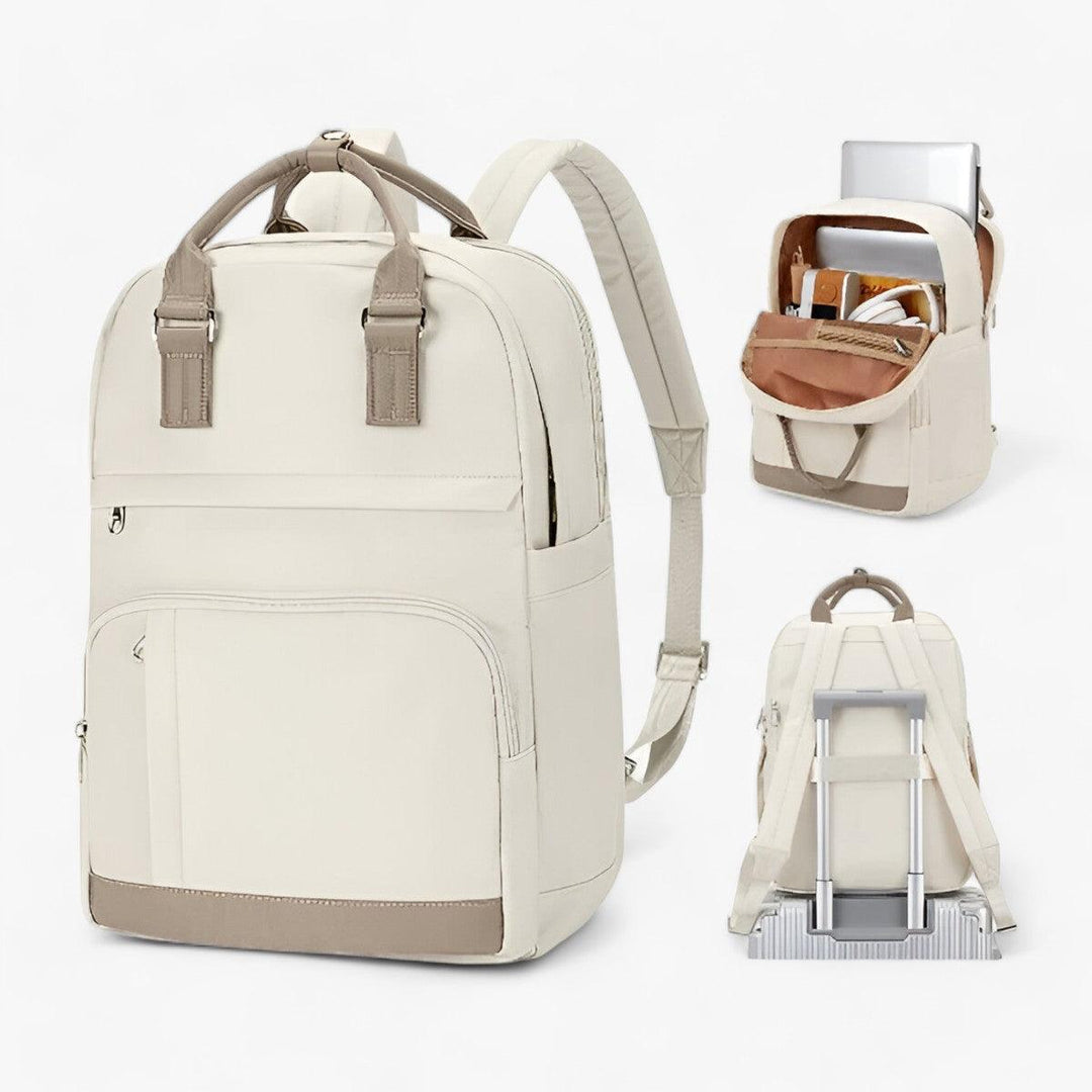 Praktisk beige vattentät ryggsäck. Urban design perfekt för skolböcker, laptop till jobbet eller korta resor.