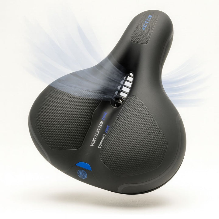 Ergonomisk cykelsadel med stötdämpande fjädring för en mjukare cykeltur.