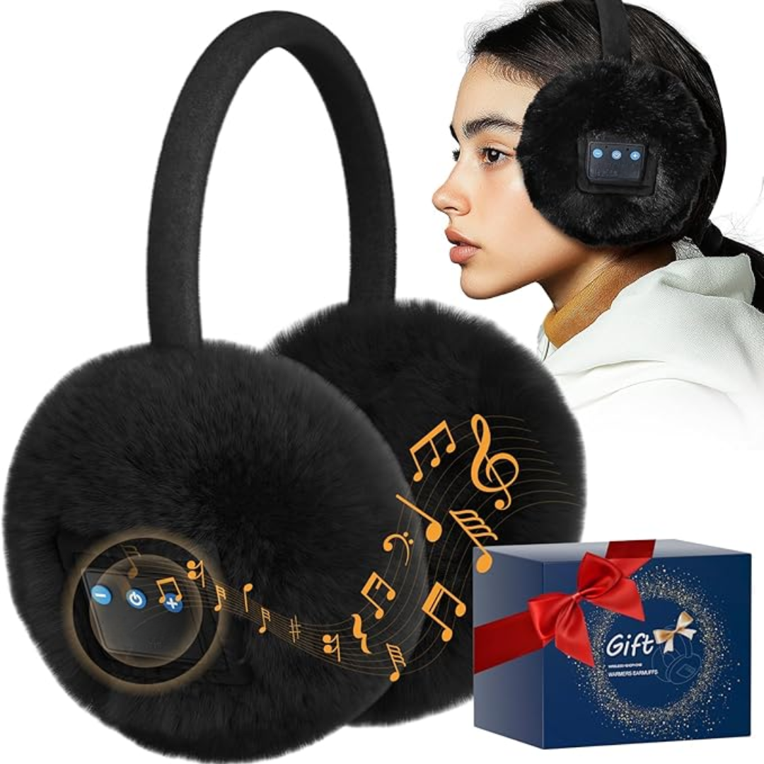 Eleganta hörselkåpor med inbyggda Bluetooth-hörlurar. Ger värme, ljudisolering och trådlös musik.