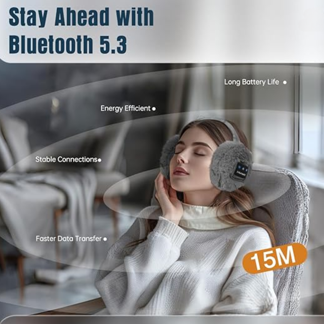 Moderna elektronik-hörselkåpor med Bluetooth. Ljudisolering och trådlös musik för vinterbruk.