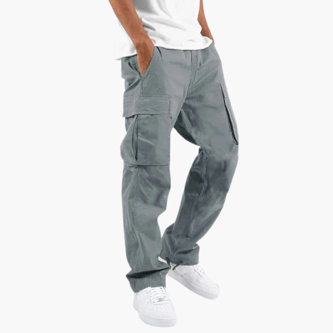 Bekväma cargobyxor för herr med elastisk midja, perfekta för vardagsbruk och casual stil.