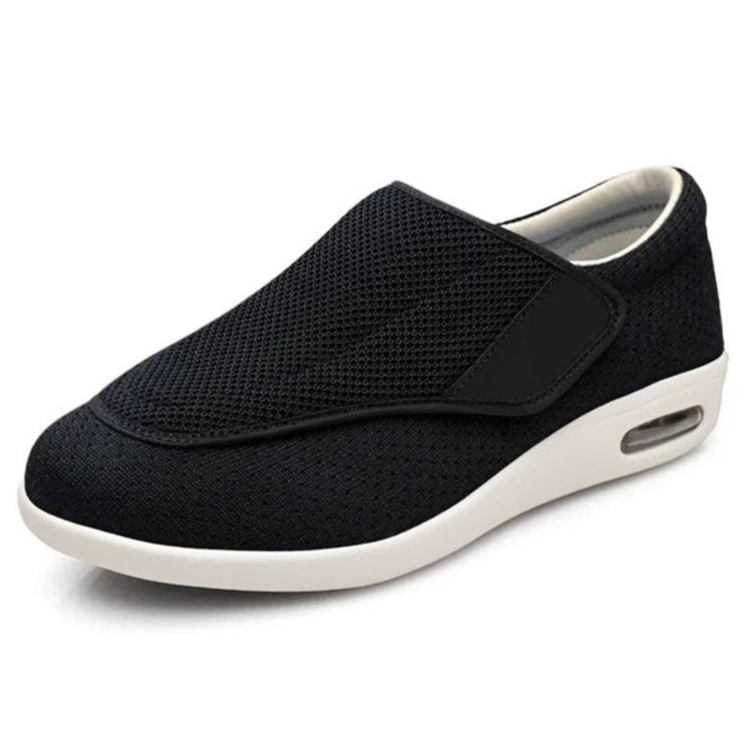 Ventilerande damsneakers i textil, idealiska för breda fötter och långa komfortabla promenader.