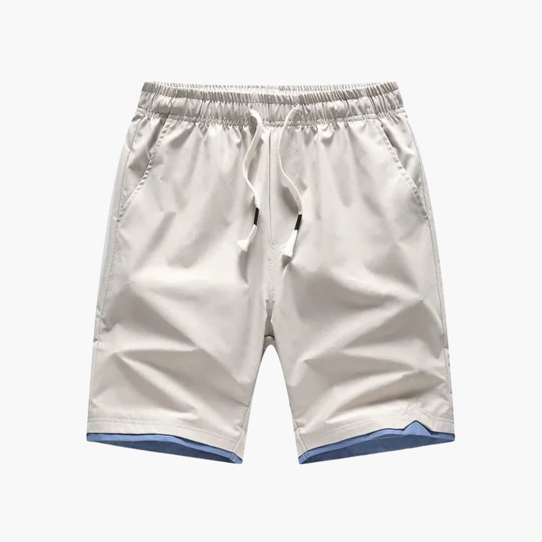 Bakvy av bekväma herrshorts med elastisk midja och dragsko, designade för komfort och rörelsefrihet.