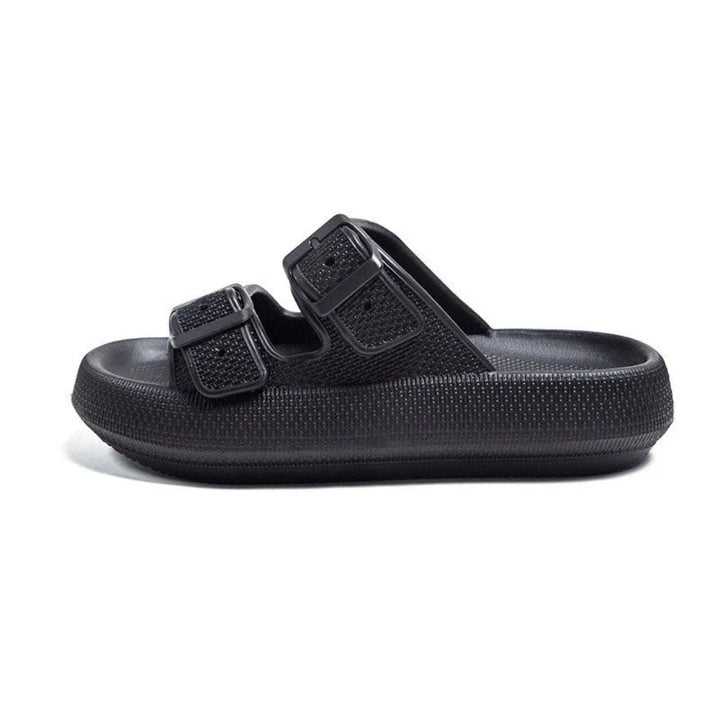 Bekväma unisex sandaler i närbild, designade för optimal fotavlastning och komfort. Fotriktiga vardagsskor.