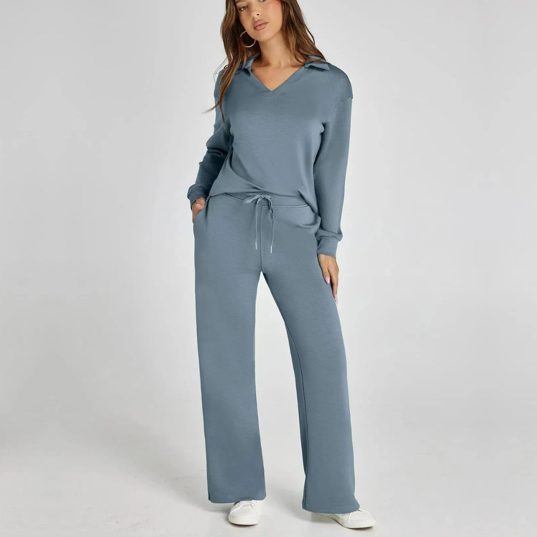 Bekvämt loungewear-set Gabriella för dam med vida ben, perfekt för hemmakläder.
