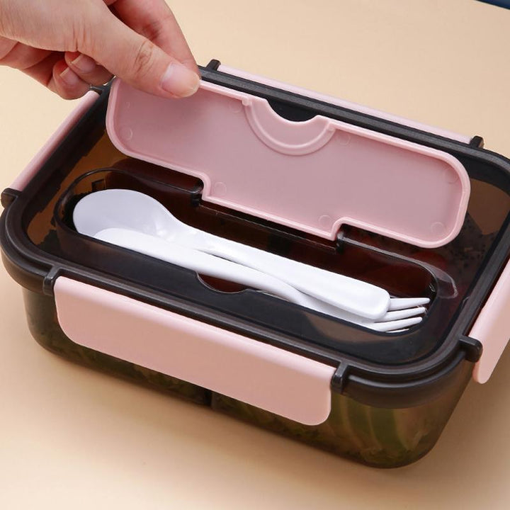 "Bento-låda i plast med flera fack, stilren design i blå, rosa, beige. Perfekt för lunch med BPA-fri, säker för mat."