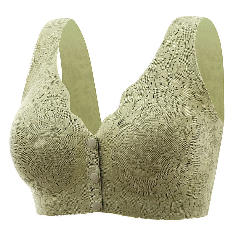 "BH med spets och framknäppning, full täckning, andningsbart tyg för komfort och stöd, elegant design för lingerie."