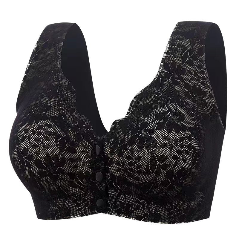 "BH med spets och framknäppning, full täckning, andningsbart tyg för komfort och stöd, elegant design för lingerie."