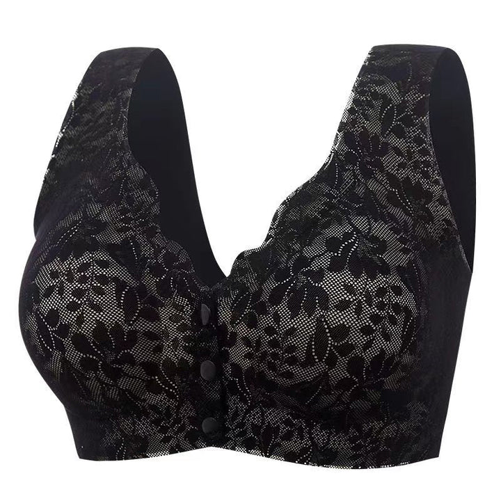 "BH med spets och framknäppning, full täckning, andningsbart tyg för komfort och stöd, elegant design för lingerie."