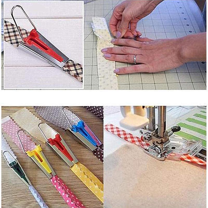 "Biasbandstillverkare för sömnad, unisex, med färgglada pipar och praktiska tillbehör för skräddarsydda kantband."