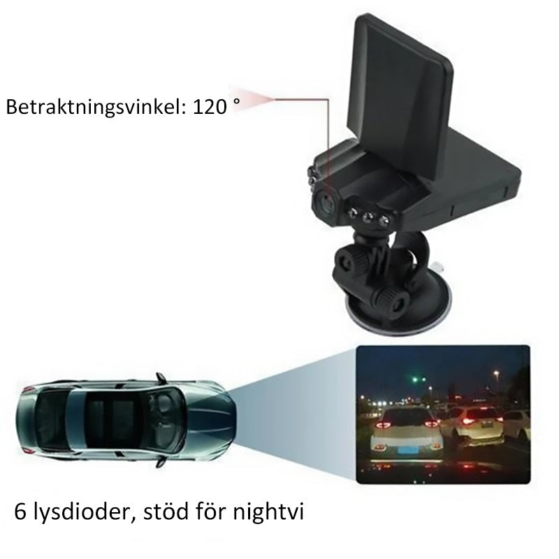"Bil körinspelare med 270° vidvinkel, HD-kvalitet, svart färg, perfekt för säker körning och övervakning dag som natt."