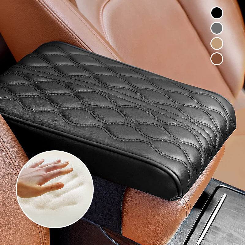 "Bil memory foam armstödslåda i elegant svart mikrofiberläder, stilrent designad för komfort och skydd mot smuts och slitning