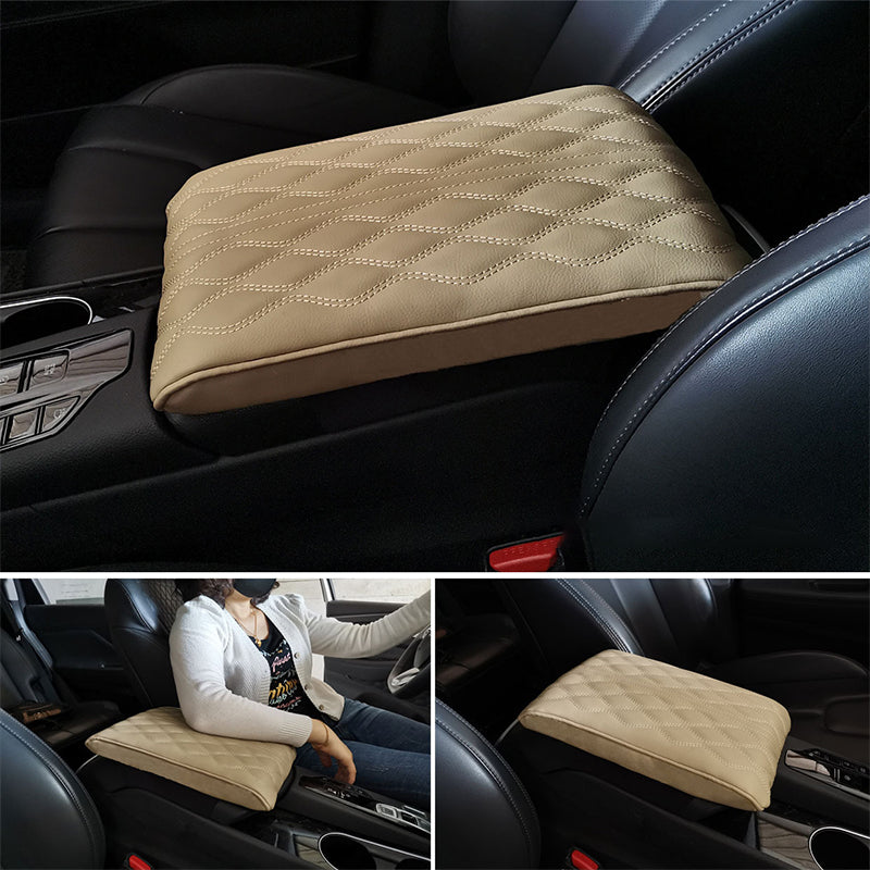 "Bil memory foam armstödslåda i elegant svart mikrofiberläder, stilrent designad för komfort och skydd mot smuts och slitning