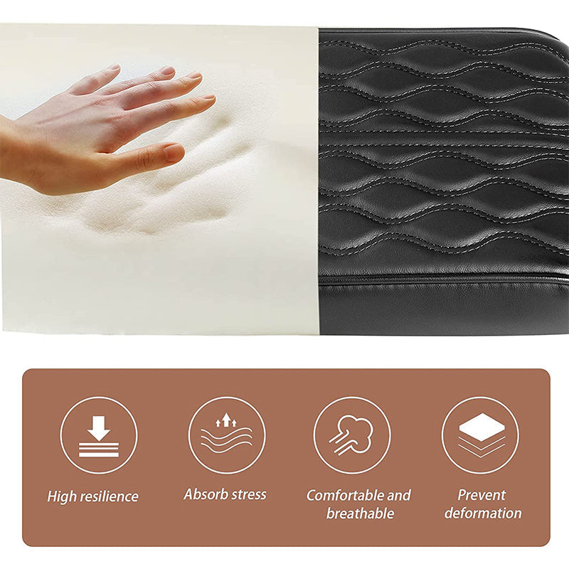 "Bil memory foam armstödslåda i elegant svart mikrofiberläder, stilrent designad för komfort och skydd mot smuts och slitning