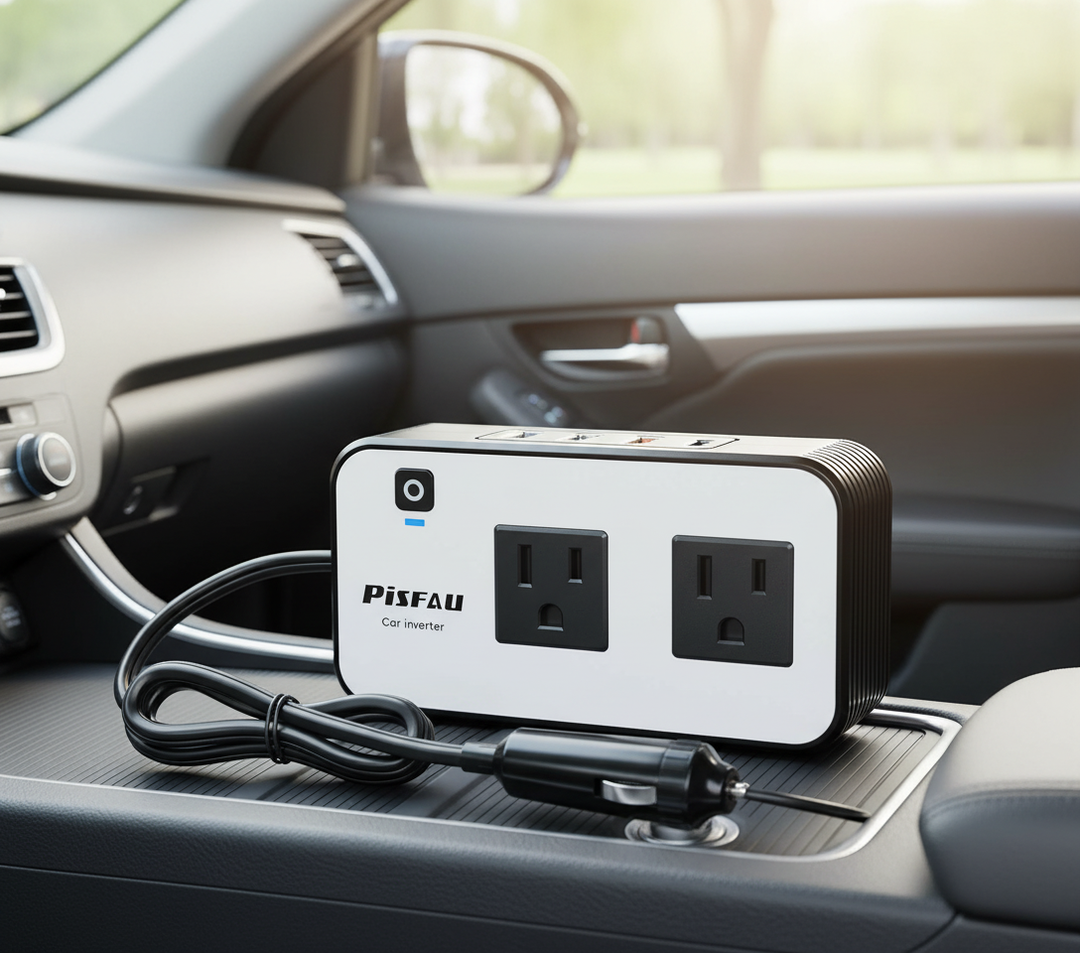 Bilomvandlare 200W PowerDrive. Konverterar bilens 12V till 230V för laddning av elektronik på resan.